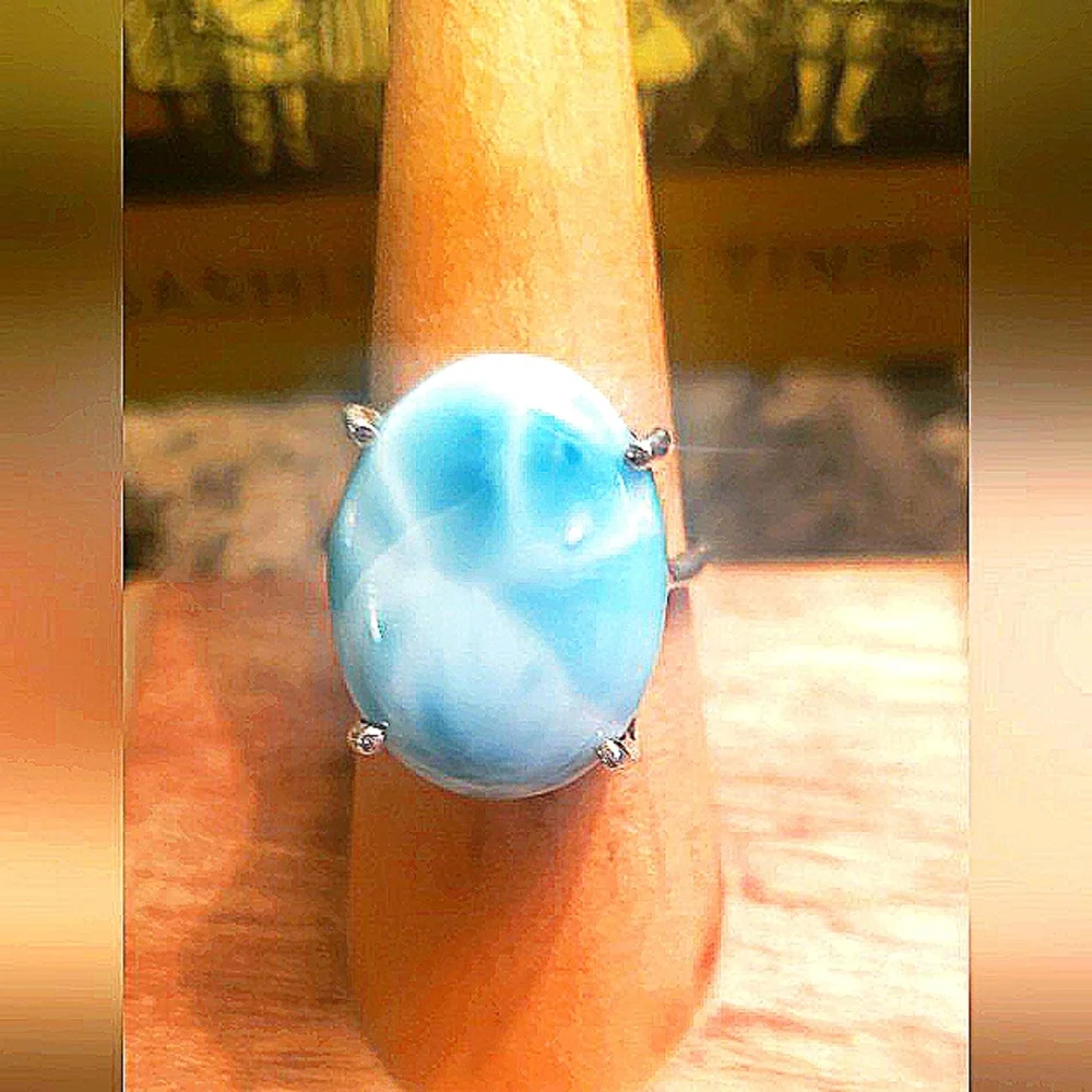 Stunning Larimar 925 Sterling Silver Scroll Ring - Picture 4 of 12